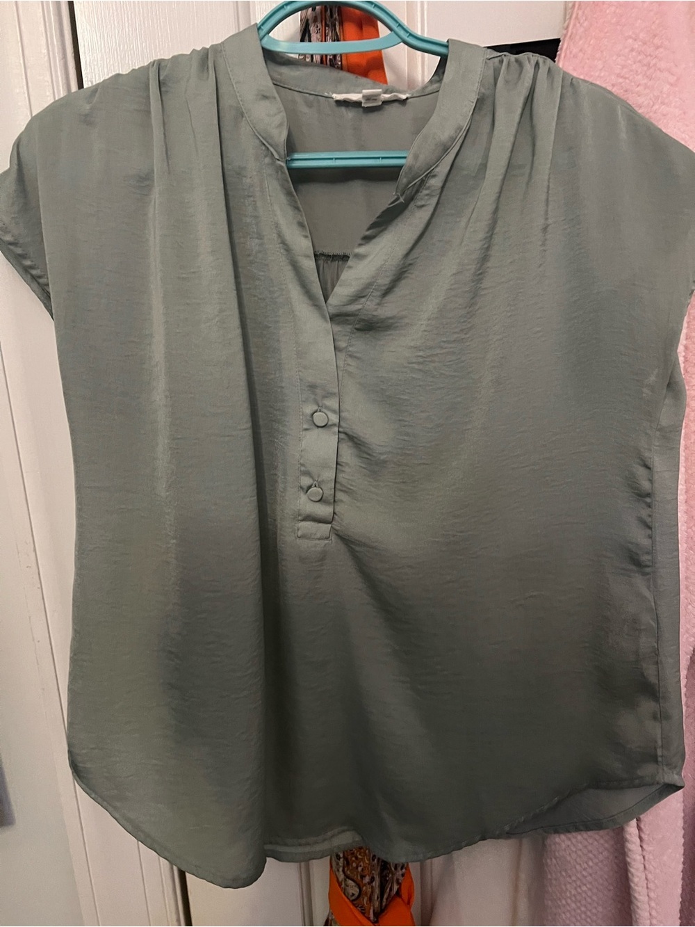 mine Sage Green V-Neck Cap Sleeve Blouse